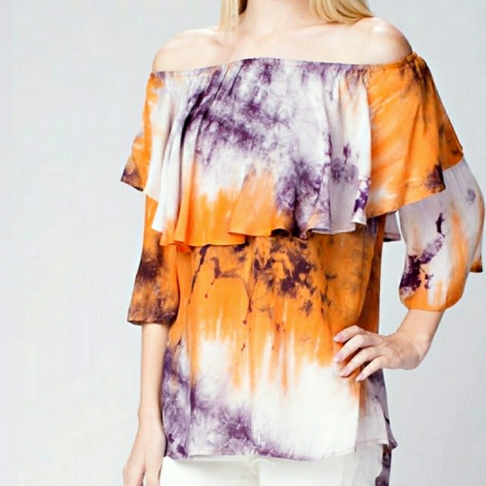 Tie Dye Flowy Off Shoulder Top Blouse